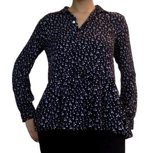 LOFT Black Printed Button Up Blouse